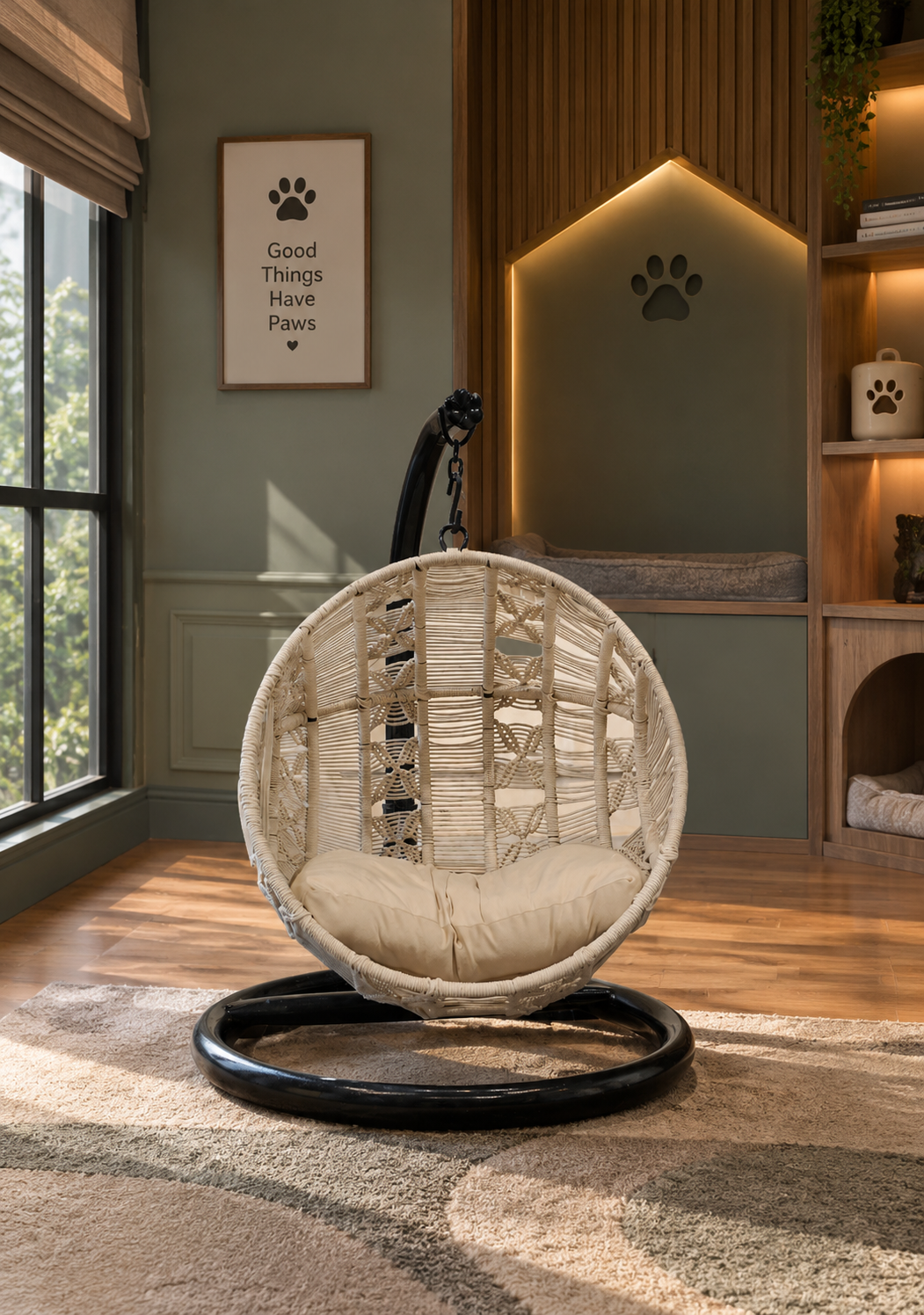 Pawfect Swing -  Handmade macrame hanging cat swing