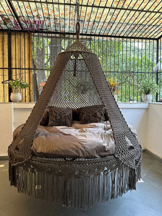 Ash Brown  Macrame Bed Swing - Swing Saga