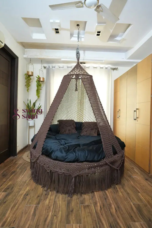 Mocha Brown Macrame Bed Swing - Swing Saga