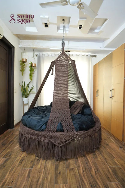 Mocha Brown Macrame Bed Swing - Swing Saga