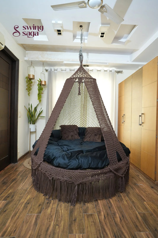 Mocha Brown Macrame Bed Swing - Swing Saga