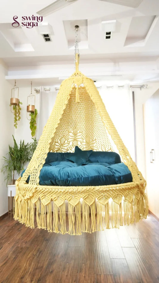 Lemon Yellow Macrame Bed Swing - Swing Saga