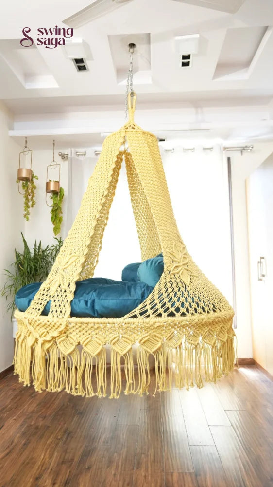 Lemon Yellow Macrame Bed Swing - Swing Saga