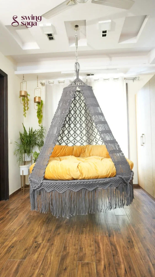 Dark Grey Macrame Bed Swing - Swing Saga