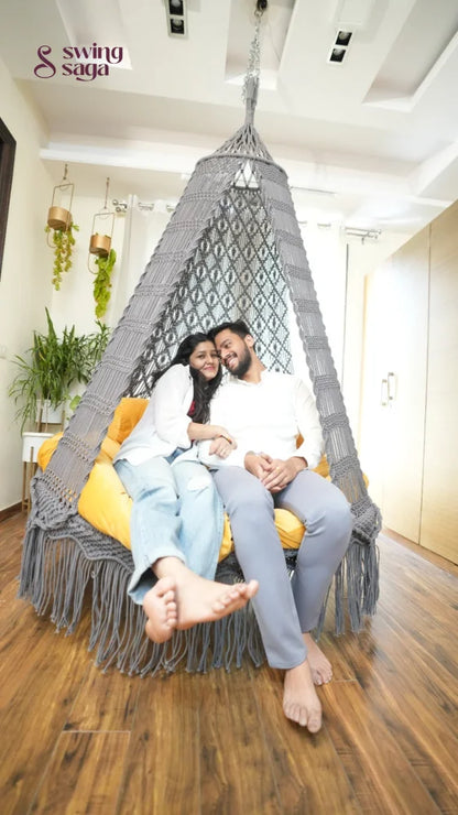 Dark Grey Macrame Bed Swing - Swing Saga