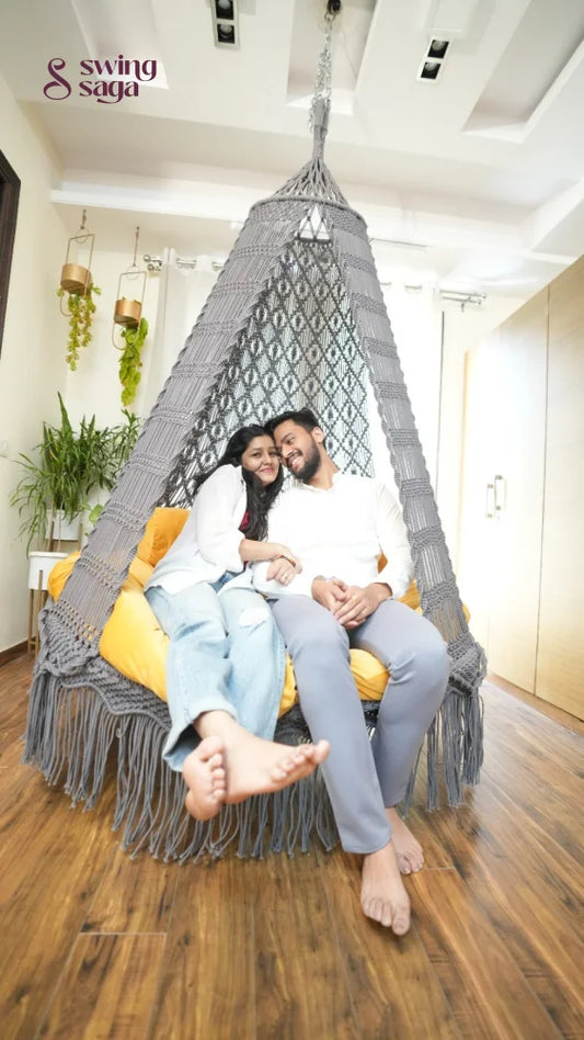 Dark Grey Macrame Bed Swing - Swing Saga