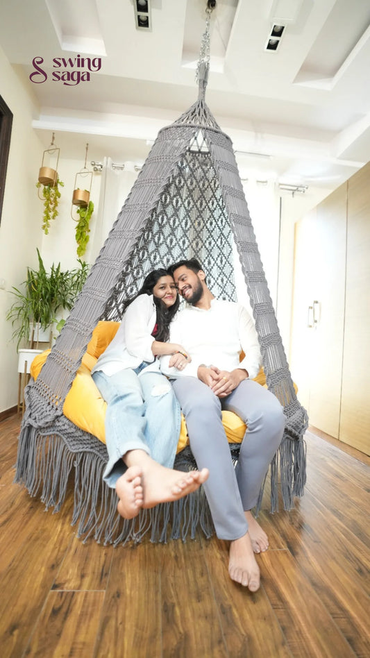 Dark Grey Macrame Bed Swing - Swing Saga