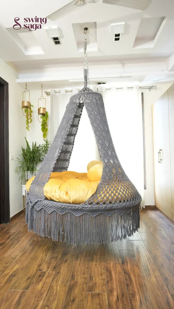 Dark Grey Macrame Bed Swing - Swing Saga