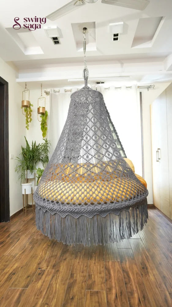 Dark Grey Macrame Bed Swing - Swing Saga