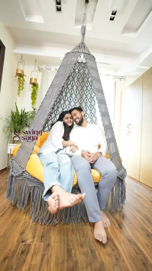 Dark Grey Macrame Bed Swing - Swing Saga
