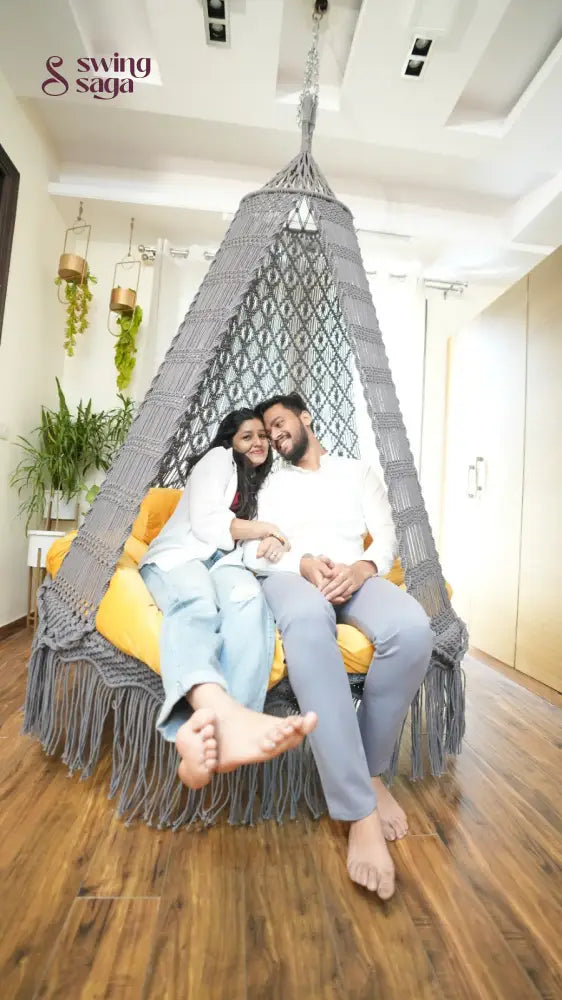 Dark Grey Macrame Bed Swing - Swing Saga