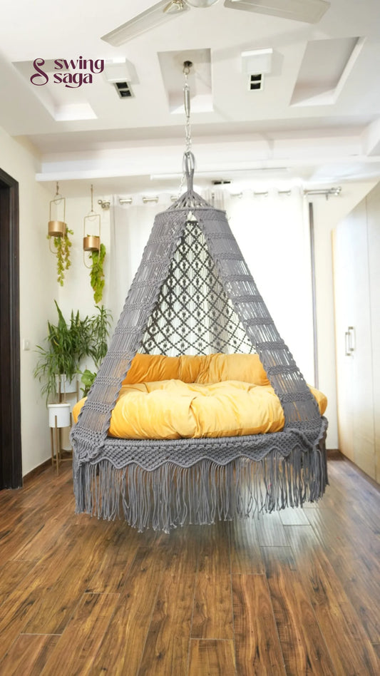 Dark Grey Macrame Bed Swing - Swing Saga