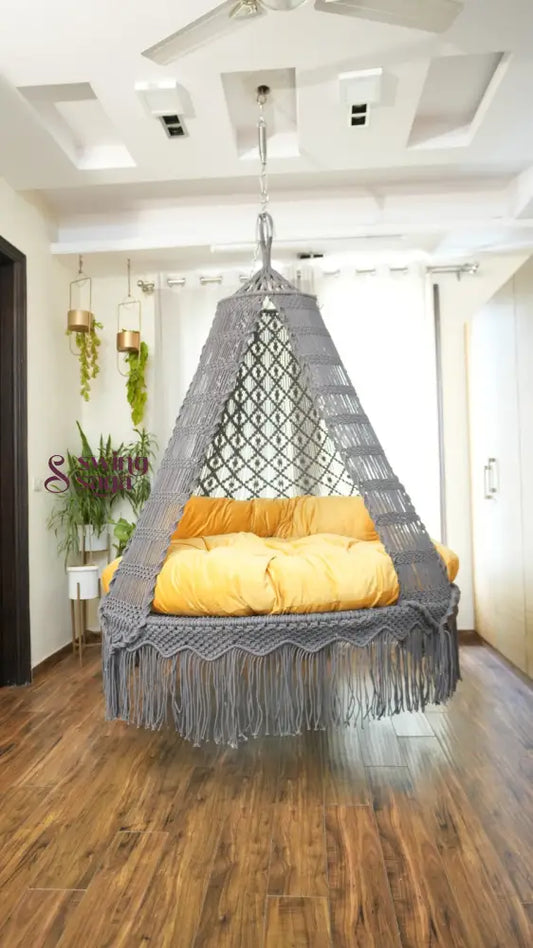 Dark Grey Macrame Bed Swing - Swing Saga
