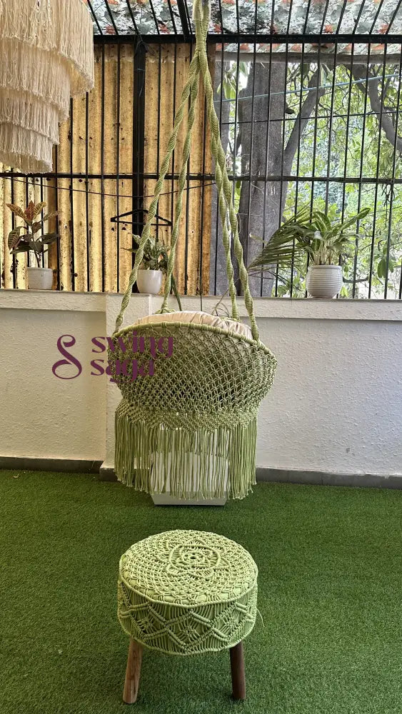Forest Green Chair Swing And Ottoman Set