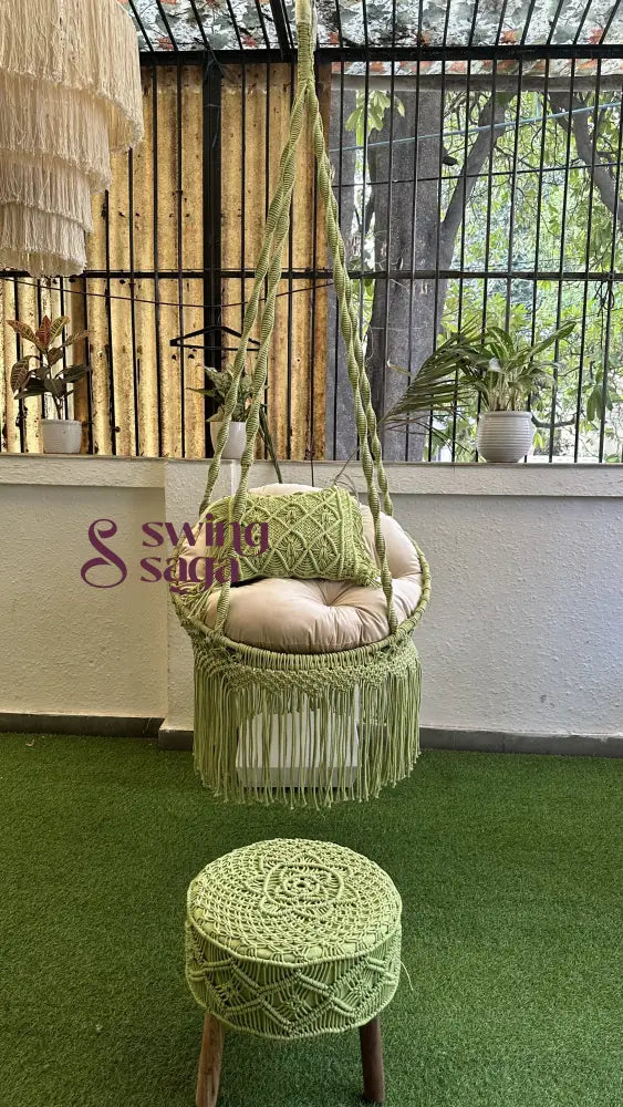 Forest Green Chair Swing And Ottoman Set