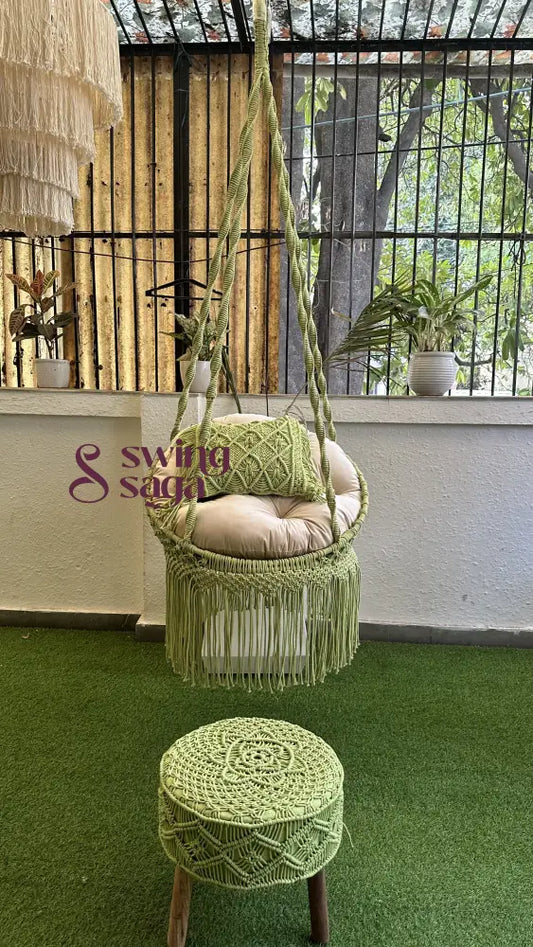 Forest Green Chair Swing And Ottoman Set