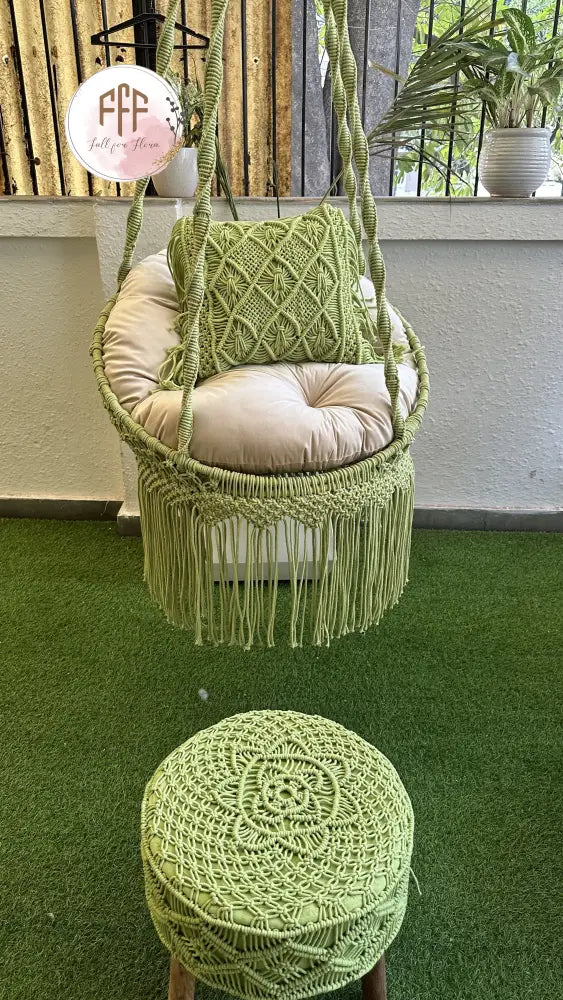 Forest Green Chair Swing And Ottoman Set