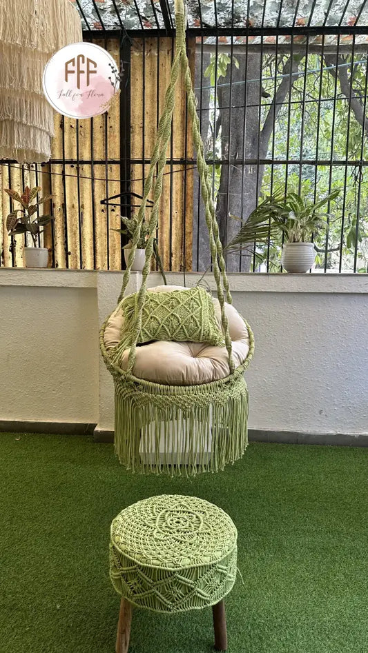 Forest Green Chair Swing And Ottoman Set