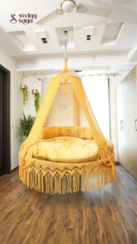 Mustard Yellow Macrame Bed Swing - Swing Saga
