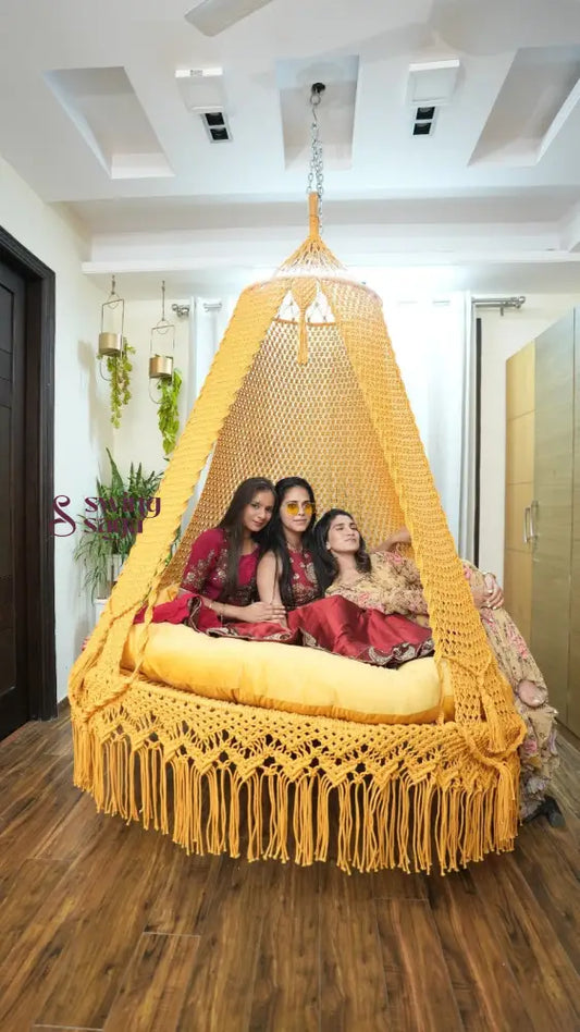 Mustard Yellow Macrame Bed Swing - Swing Saga