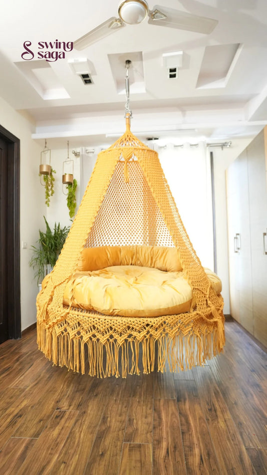 Mustard Yellow Macrame Bed Swing - Swing Saga