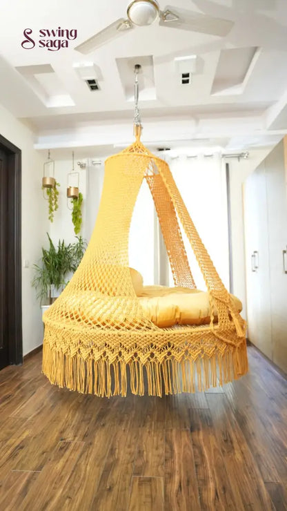 Mustard Yellow Macrame Bed Swing - Swing Saga