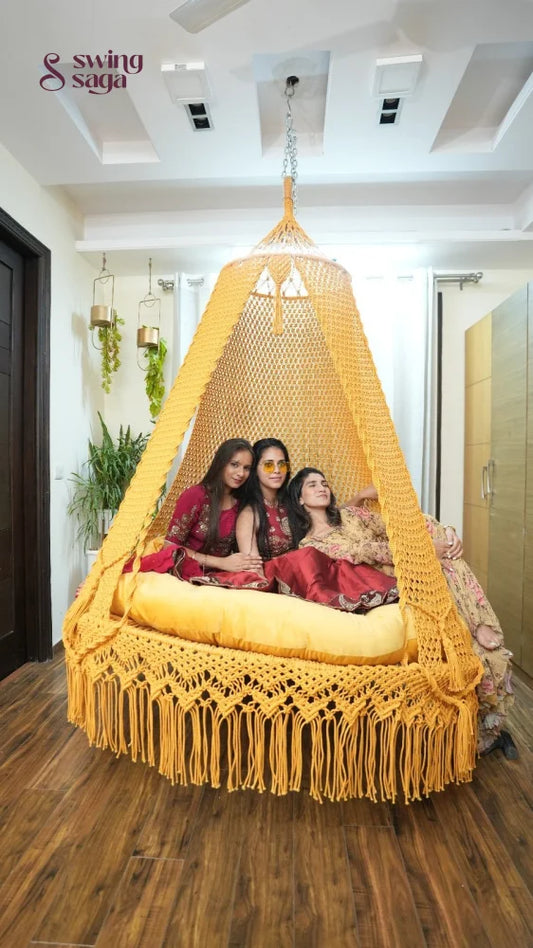Mustard Yellow Macrame Bed Swing - Swing Saga