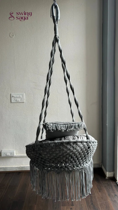 Grey handmade macrame chair swing