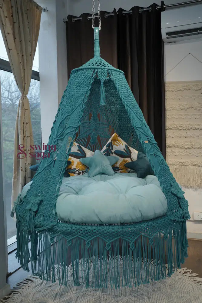 Teal Blue  Macrame Bed Swing - Swing Saga