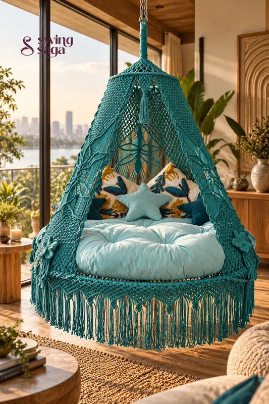 Gulaab Hanging bed swing for adults - 60 Inches / Teal Blue