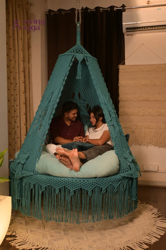 Teal Blue  Macrame Bed Swing - Swing Saga