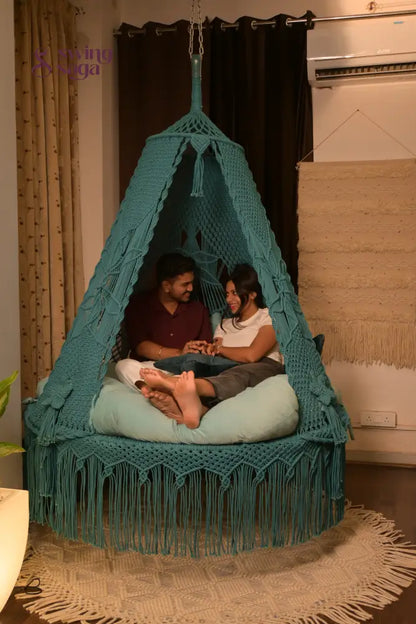 Teal Blue  Macrame Bed Swing - Swing Saga