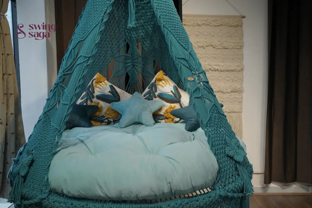 Teal Blue  Macrame Bed Swing - Swing Saga