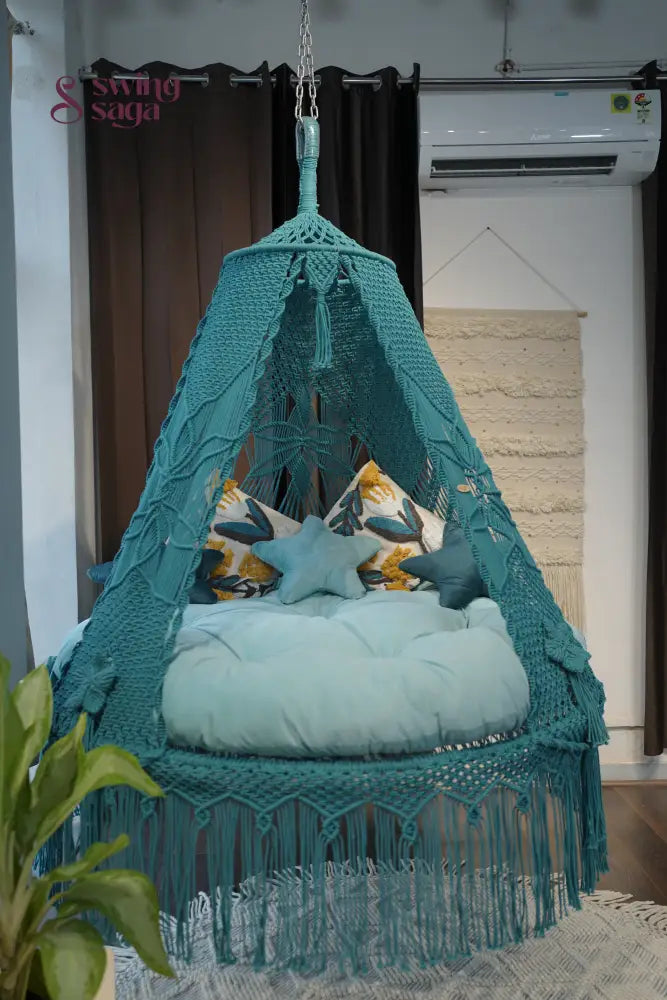 Teal Blue  Macrame Bed Swing - Swing Saga