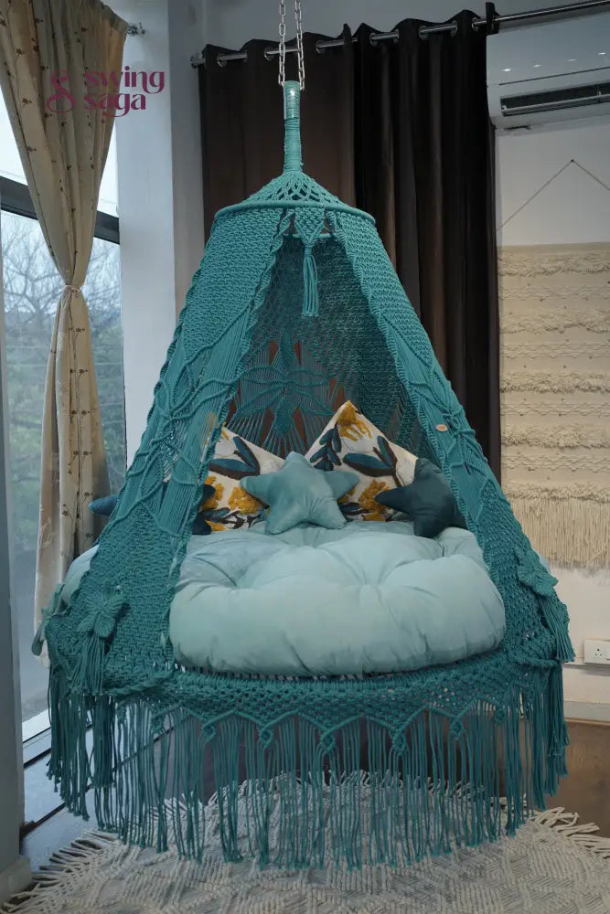 Teal Blue  Macrame Bed Swing - Swing Saga