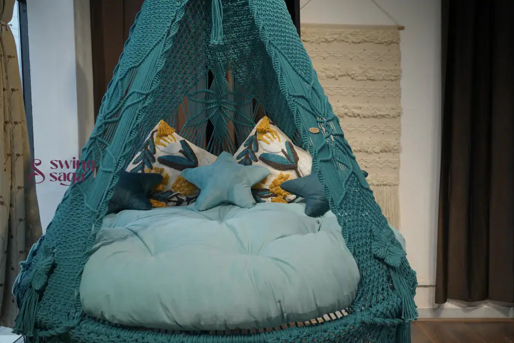 Teal Blue  Macrame Bed Swing - Swing Saga