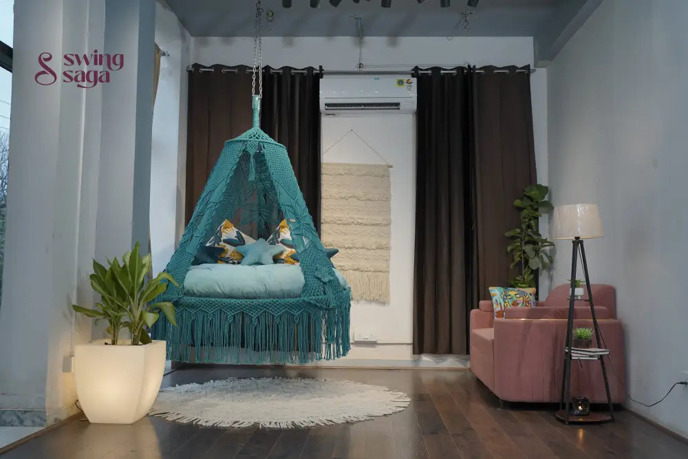 Teal Blue  Macrame Bed Swing - Swing Saga