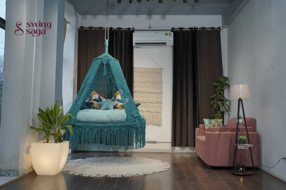 Teal Blue  Macrame Bed Swing - Swing Saga