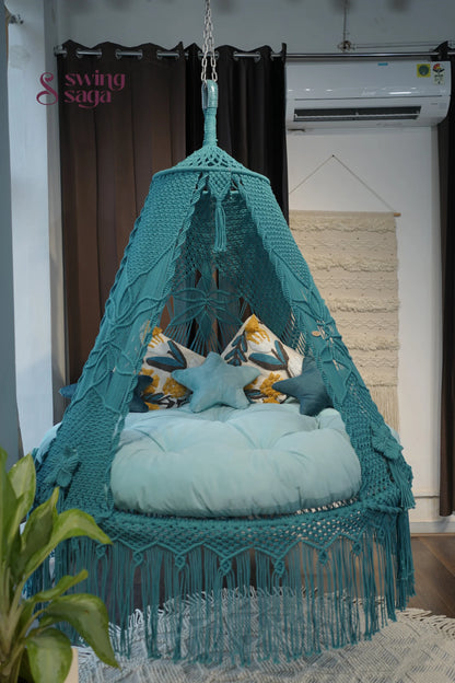 Teal Blue  Macrame Bed Swing - Swing Saga