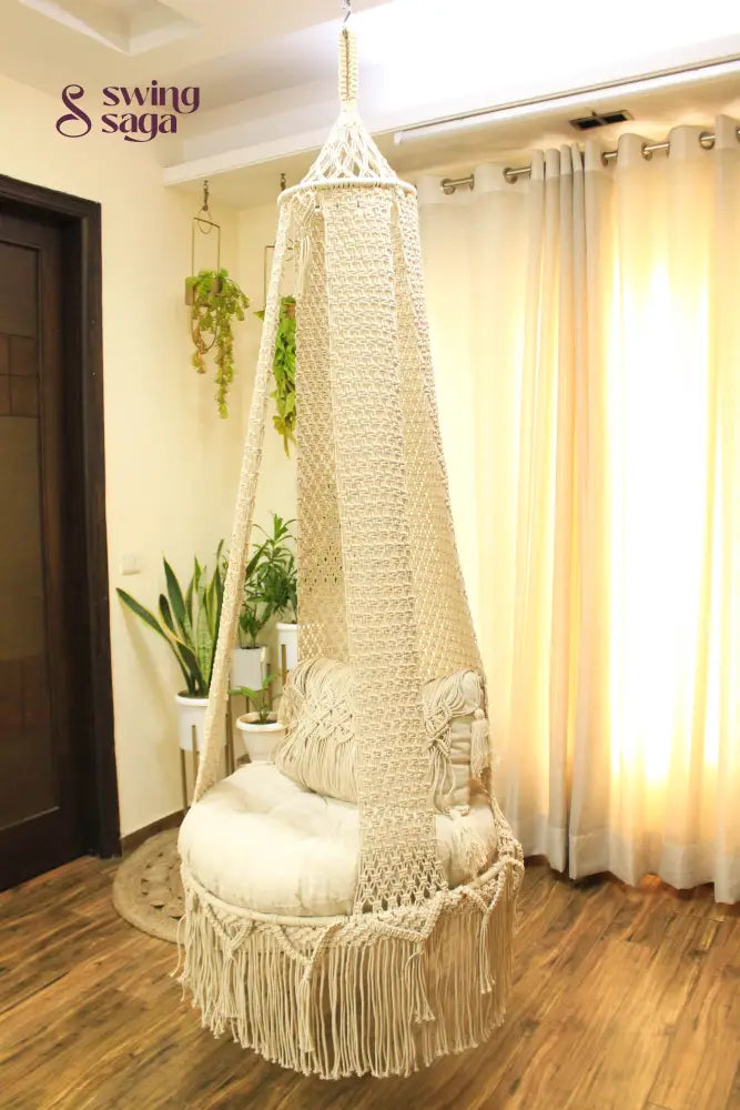 Cream White single seater hanging chair - Swing Saga