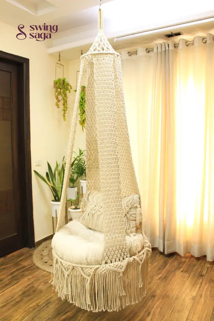 Cream White single seater hanging chair - Swing Saga