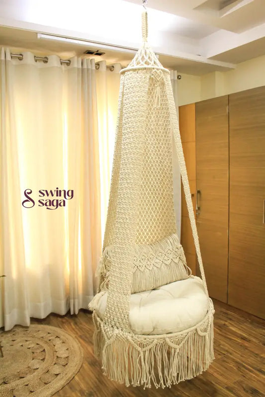 Cream White single seater hanging chair - Swing Saga