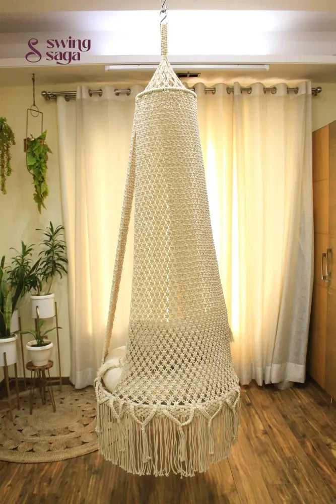 Cream White single seater hanging chair - Swing Saga