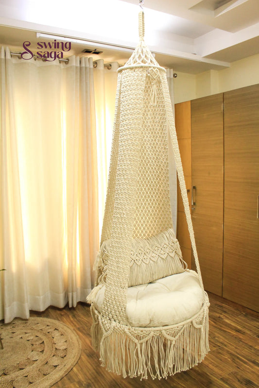 Cream White single seater hanging chair - Swing Saga