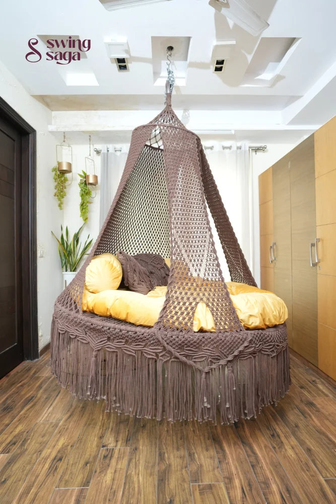 Wood Brown  Macrame Bed Swing - Swing Saga