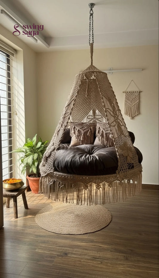 Toffee Peach Macrame Bed Swing - Swing Saga