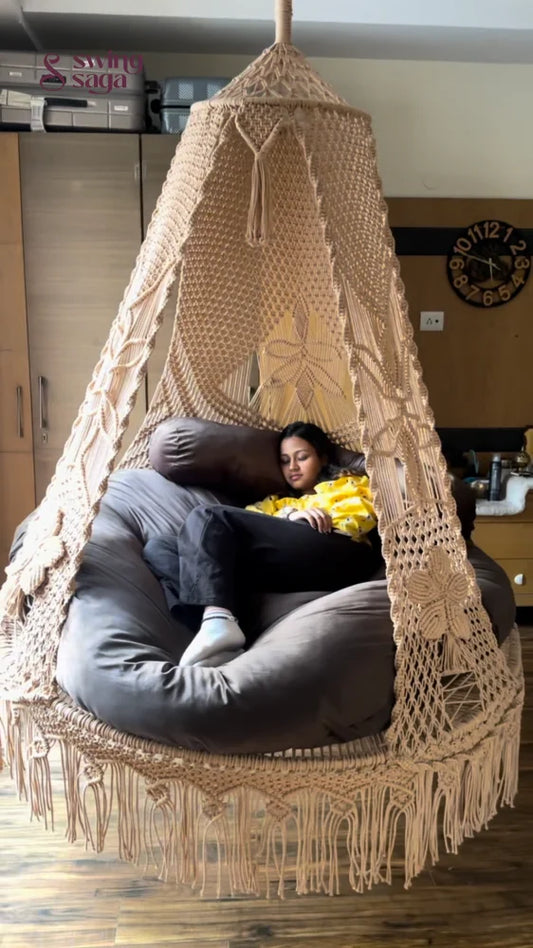 Toffee Peach Macrame Bed Swing - Swing Saga
