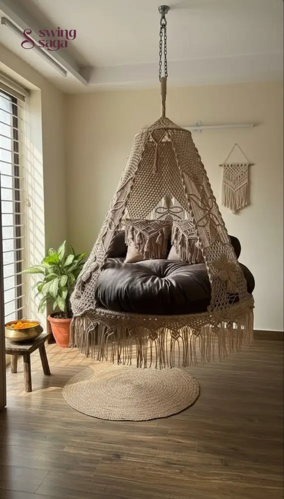 Toffee Peach Macrame Bed Swing - Swing Saga
