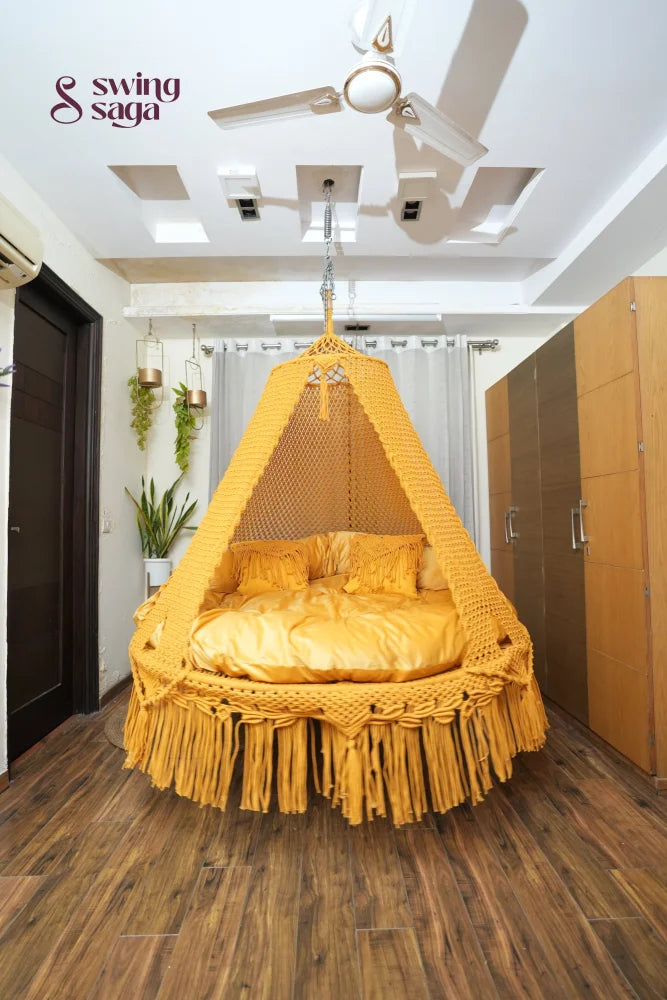 Mustard Yellow Macrame Bed Swing - Swing Saga