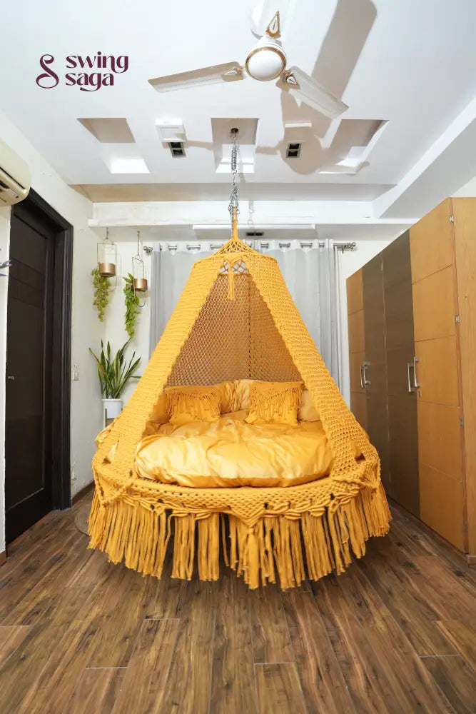 Mustard Yellow Macrame Bed Swing - Swing Saga